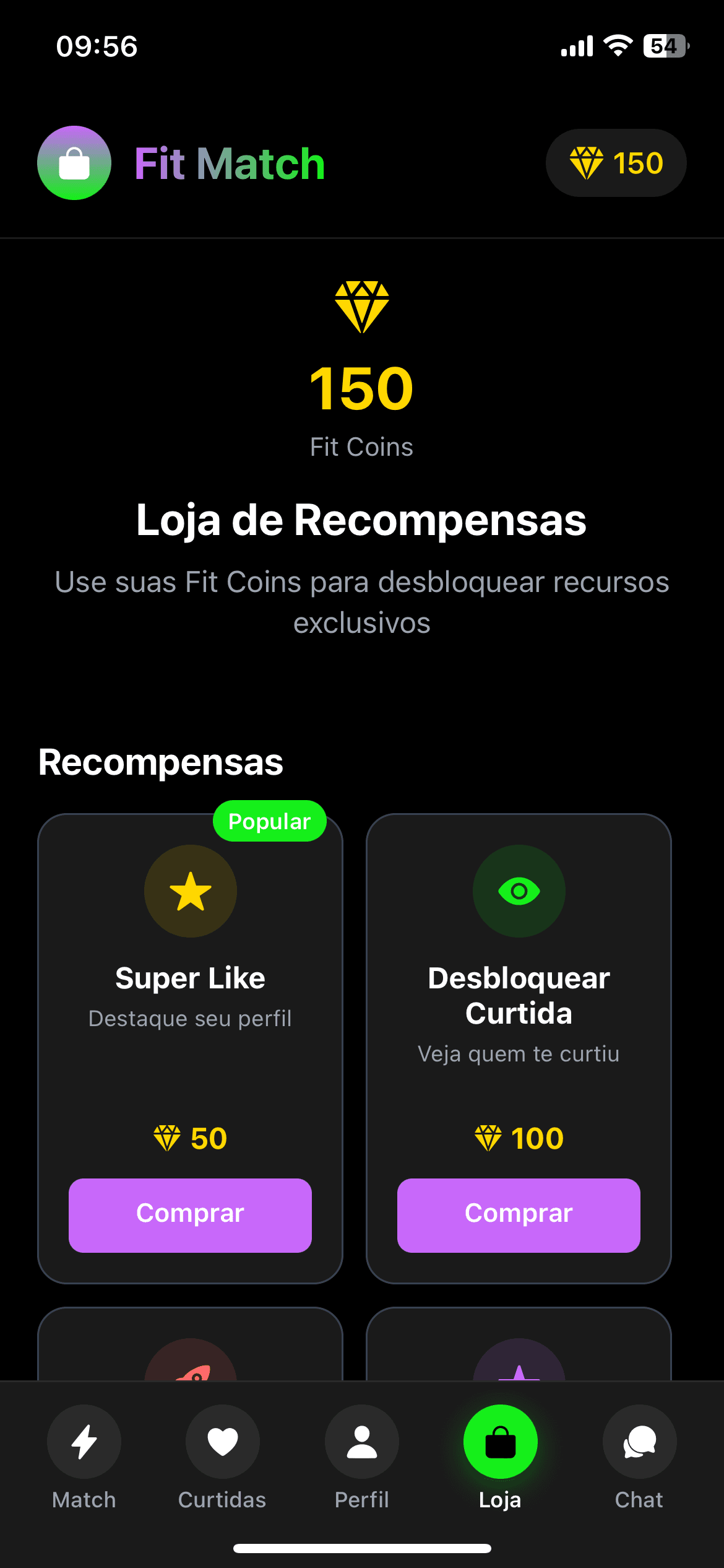 Loja de recompensas do Fit Match